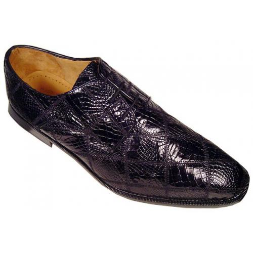 Belvedere "Mario" Black All-Over Alligator Patchwork Shoes